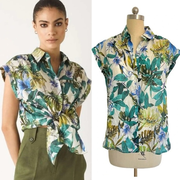Marella Malta Patterned shirt 100% Cotton Tropical Hawaii Floral Minimalist 4 S - Picture 1 of 11